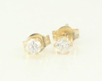 Tiny Vintage 14K Cubic Zirconia Stud Earrings, Vintage 14K Yellow CZ Earrings, 1990s 14K CZ Earrings, 14K CZ Stud Earrings, Vintage Jewelry