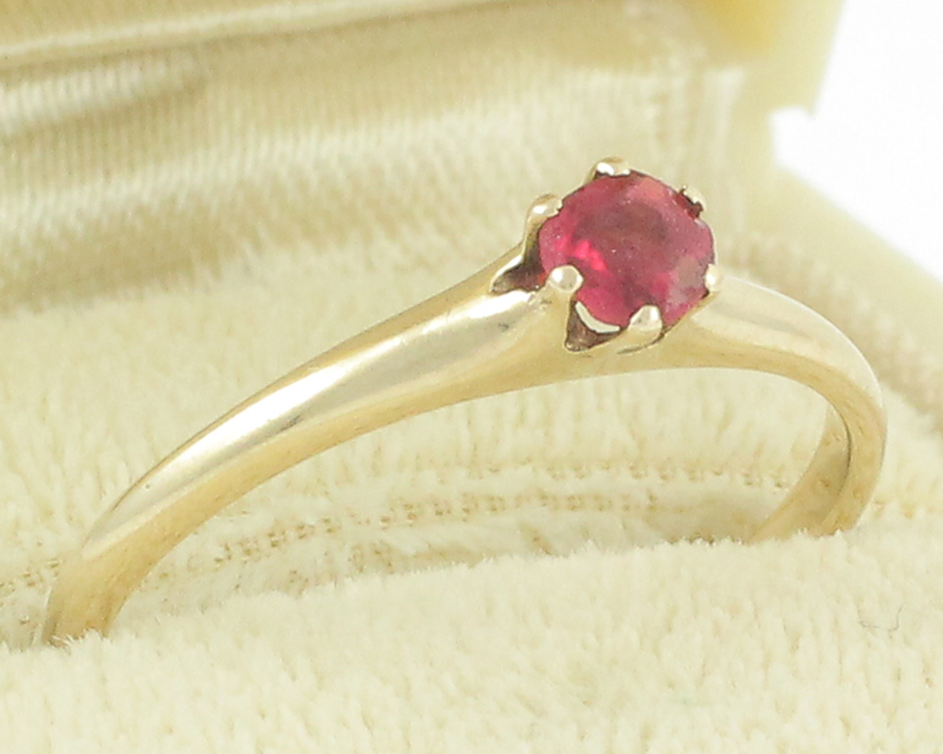 14K Created Ruby Ring - Antique Solitaire Alternative Engagment Ring in