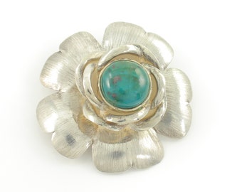 Vintage 925 Silver Eliat Stone Flower Brooch, Sterling Silver Eliat Floral Pin, Vintage Silver Eliat Stone Pin, Vintage Jewelry