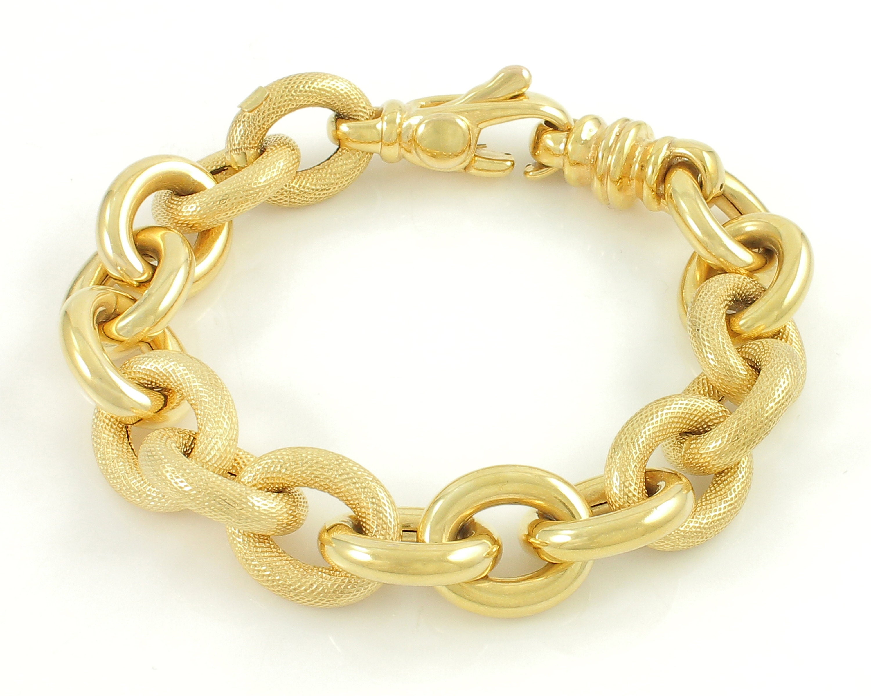 Vintage 14K Gold Fancy Link Bracelet, 1980s 14K Chunky Chain Bracelet