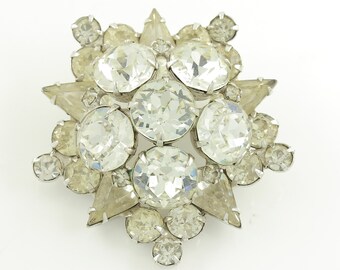 Vintage Eisenberg Clear Rhinestone Star Brooch - Large Silver Tone Crystal Pin - Block Signature 1 7/8 Inches circa 1950 - Vintage Jewelry