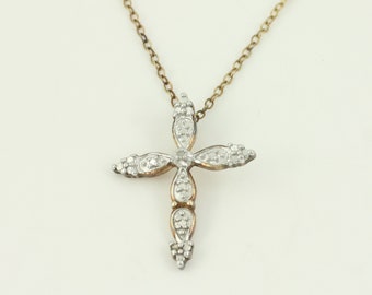 Vintage 925 Vermeil Diamond Cross Necklace, Vintage Sterling Silver Vermeil Diamond Cross Necklace, Vintage Cross Necklace, Vintage Jewelry