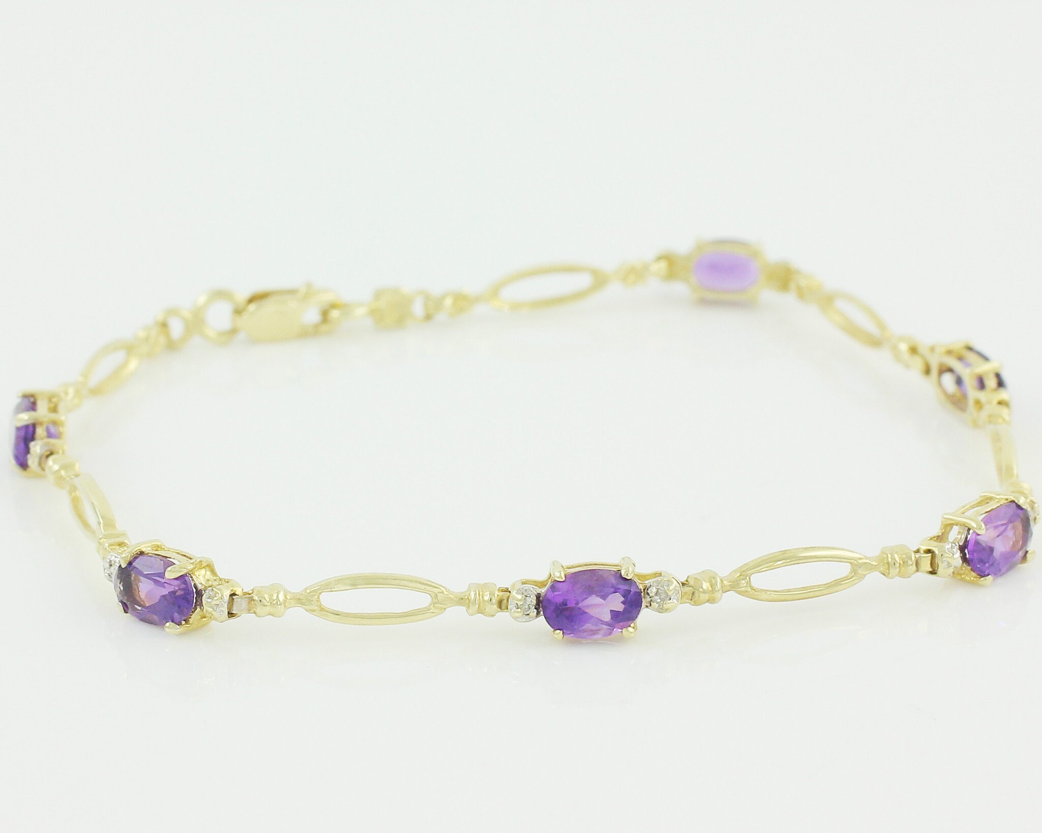 Amethyst Diamond 10K Bracelet 10K Yellow Gold Link Bracelet 2 CT