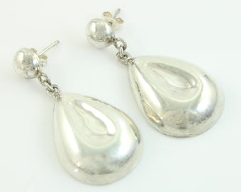 Vintage Sterling Silver Tear Drop Earrings, 1980s Modernist 925 Silver Oversized Earrings, 925 Earrings, Vintage Earrings, Vintage Jewelry