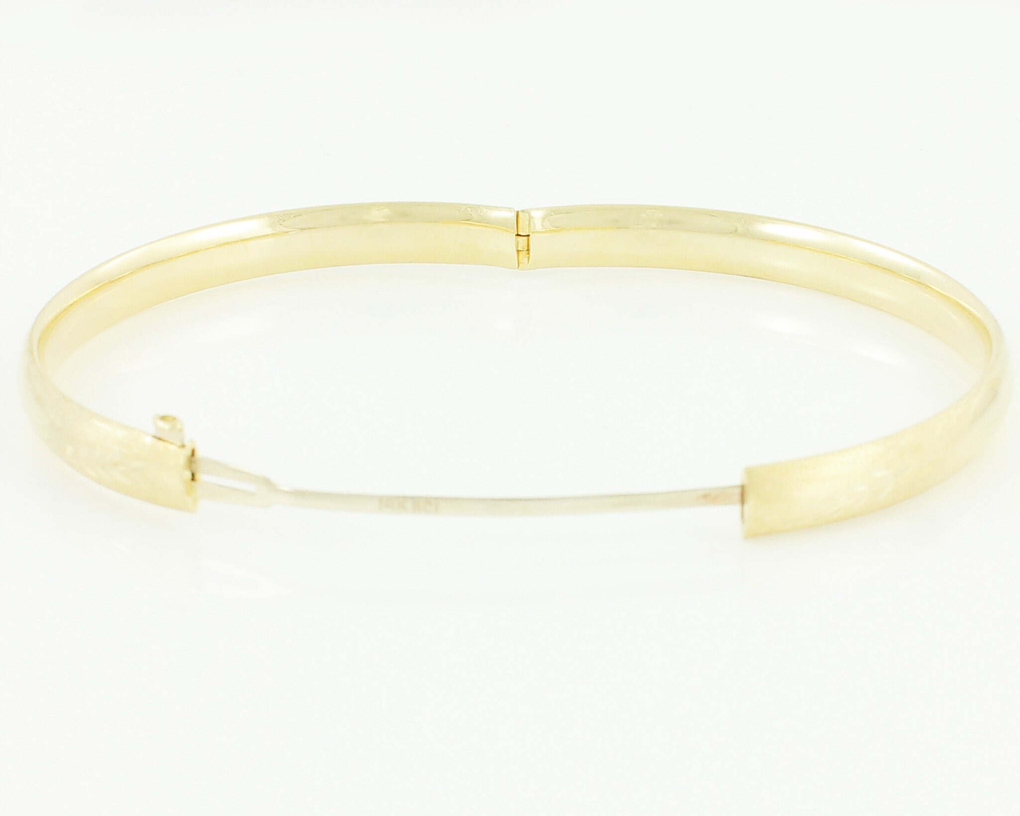 14K Engraved Bangle Bracelet Vintage 14K Yellow Gold Hinged Slide 7