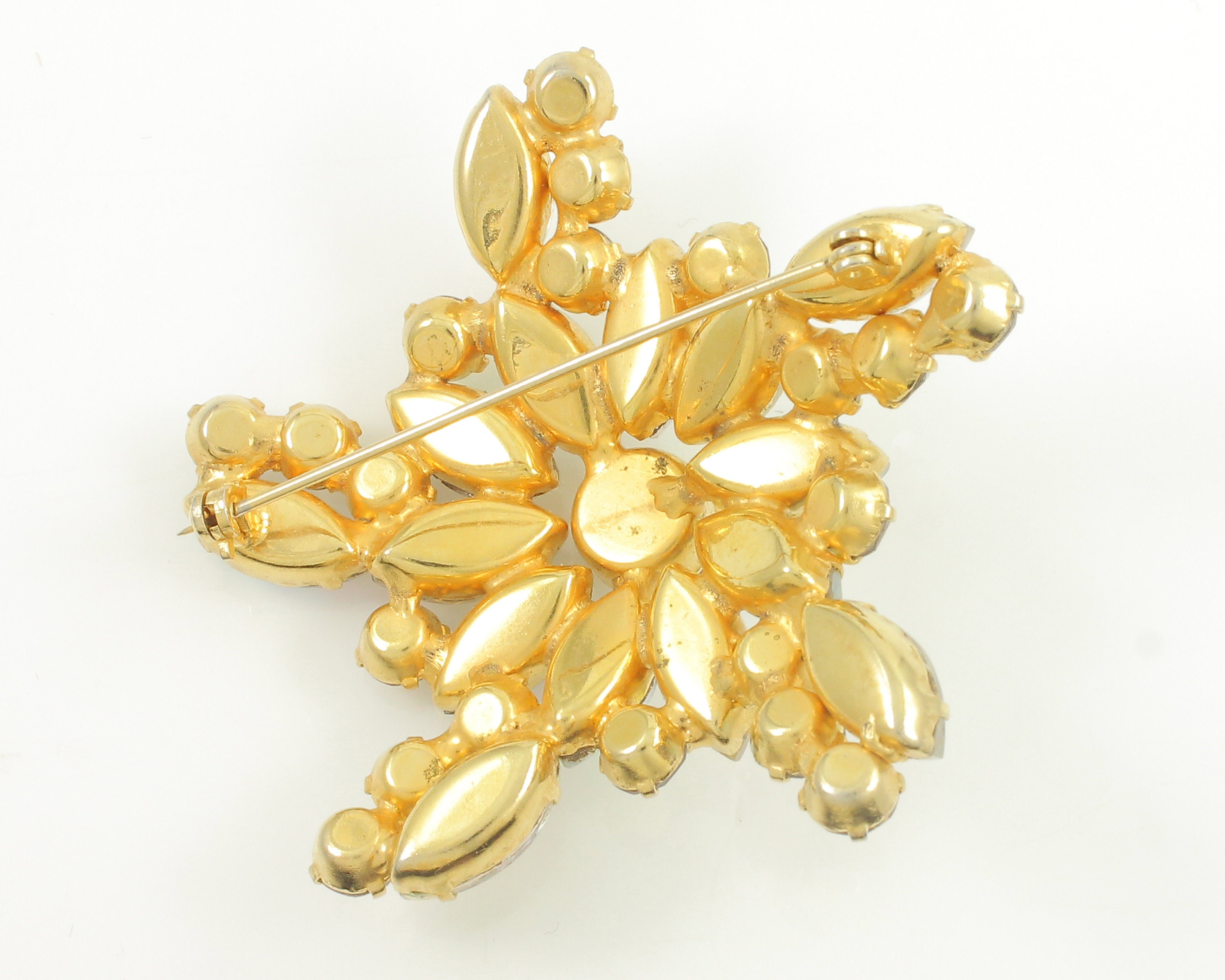 Large Yellow Rhinestone Brooch, Party Dress Pin Brooch, Yellow