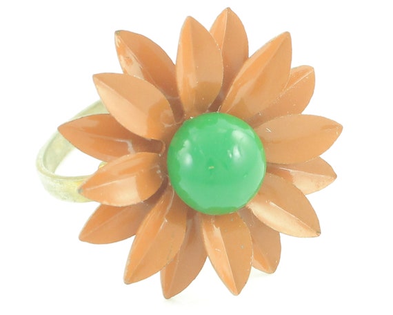 Vintage Enamel Flower Ring and Brooch Pin in Brow… - image 5