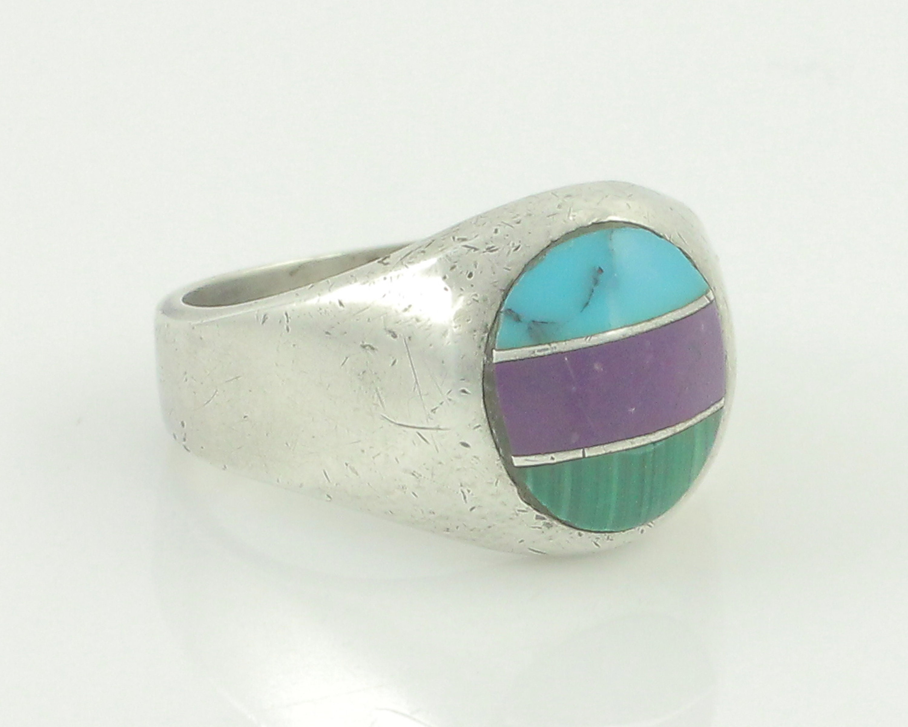 Vintage Sterling Inlaid Stone Mexican Ring, Turquoise Sugilite 