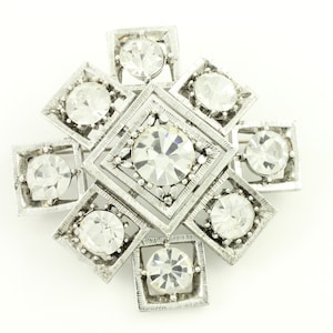 Vintage Lisner Rhinestone Brooch: Silver Tone Geometric Pin, 1960s