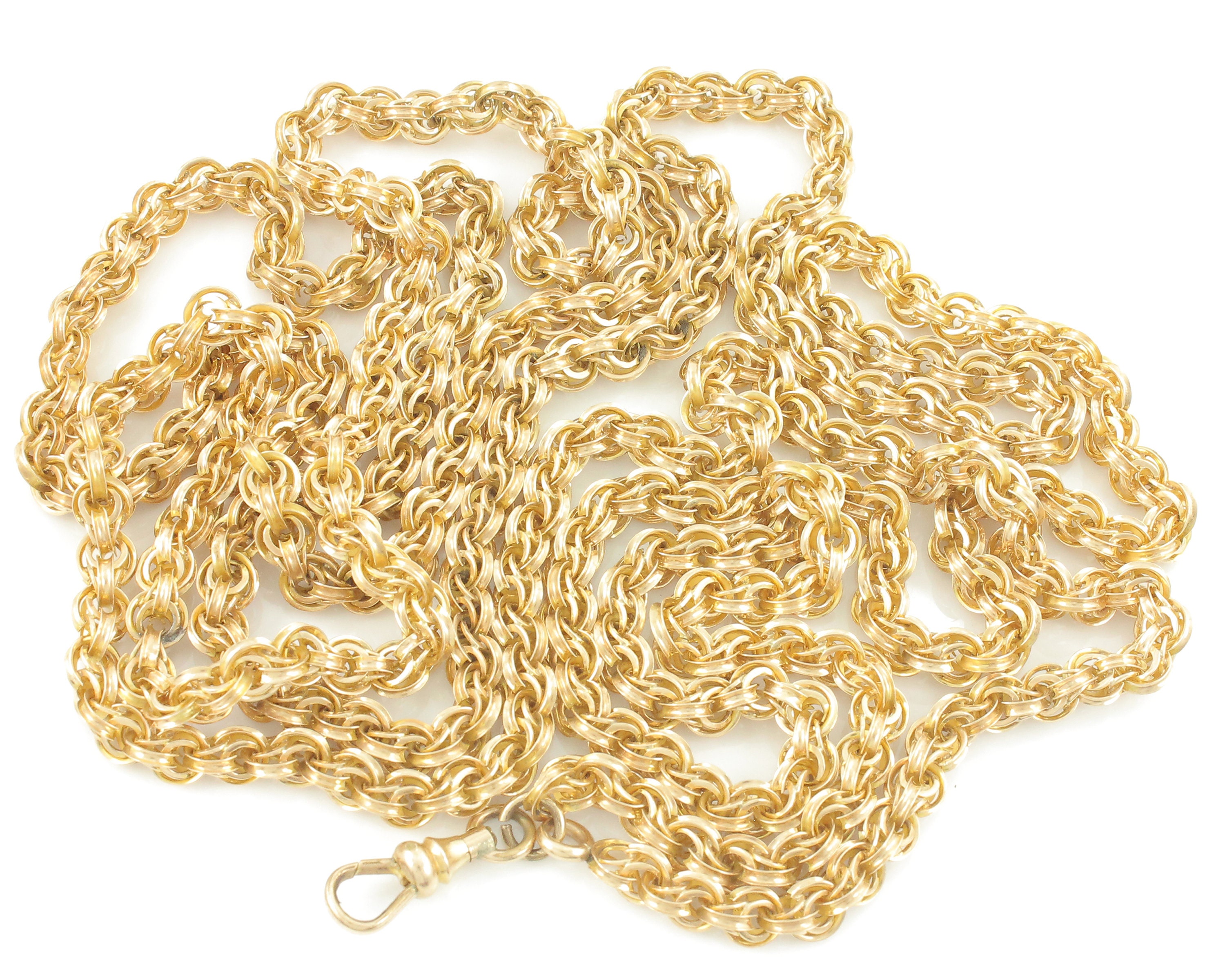 Victorian Fancy Link 60 Inch Long Lady s Guard Chain Antique Pinchbeck Lorgnette Watch Chain Antique Gold Gilt Muff Chain Vintage Jewelry