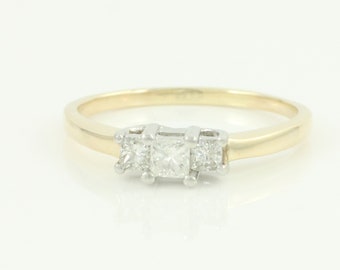 Vintage 3 Stone Princess Cut Diamond Ring, 14K .50 CT Diamond 14K Engagement Size 10 Ring, .50 CT Princess Diamond 14K Ring, Vintage Jewelry