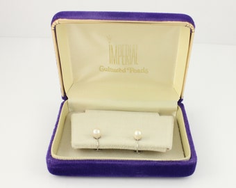 Vintage 14K Akoya Cultured Pearl Earrings, 14K White Gold Imperial Pearl Screw Back Earrings,June Birthstone Earrings in Box,Vintage Jewelry