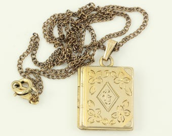 Vintage Gold Filled Book Locket Necklace, Rectangular 12K GF Locket 15" Chain, Vintage GF Book Locket, Vintage Locket, Vintage Jewelry