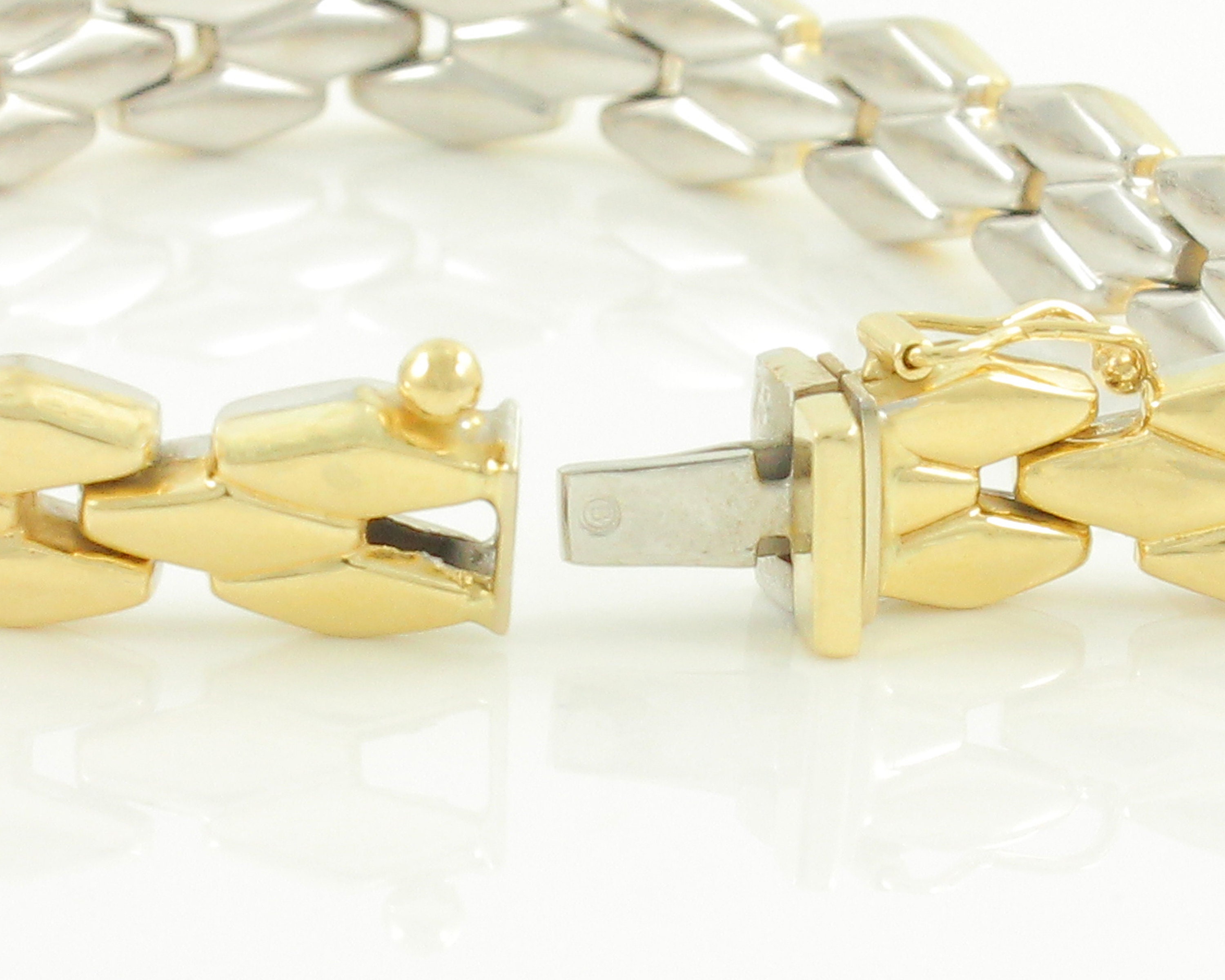 Wide Panther Link Reversible Bracelet 14K White and Yellow Gold