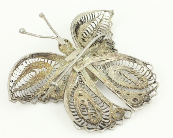 Broche Ancienne Filigrane Papillon – Métal Argenté, Style Vintage, Sans Marque