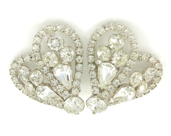 Vintage Weiss Rhinestone Earrings, Large Weiss Rhinestone Heart Earrings, Vintage Weiss Clear Rhinestone Wedding Earrings, Vintage Jewelry