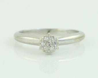 Vintage .10 CT Diamond Cluster 14K White Gold Ring, 14K Diamond Cluster Engagement Ring, 14K Diamond Cluster Promise Ring, Vintage Jewelry