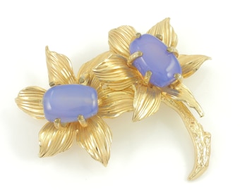 Vintage Christian Dior Blue Flower Brooch, 1966 Christian Dior Blue Chalcedony Gold Metal Brooch, Chr. Dior Germany Brooch, Vintage Jewelry