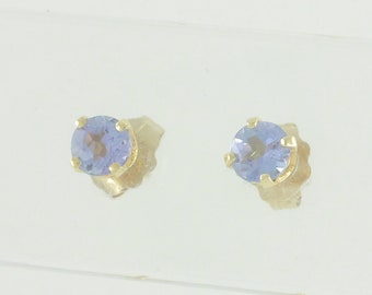 Dainty Tanzanite 14K Yellow Gold Stud Earrings, Vintage Solid 14K Gold .50 CT Tanzanite Pierced Earrings, Vintage Jewelry, Estate Jewelry