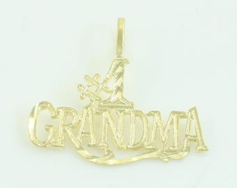 Vintage 14K Yellow Gold #1 Grandma Pendant, 1980s 14K Grandma Pendant, Vintage Solid 14K Gold #1 Grandma Charm, Vintage Jewelry