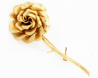 Vintage Gold Filled Rose Brooch - Signed Binder Bros 12K Gold-Filled Long Stem Rose Pin - Vintage Jewelry
