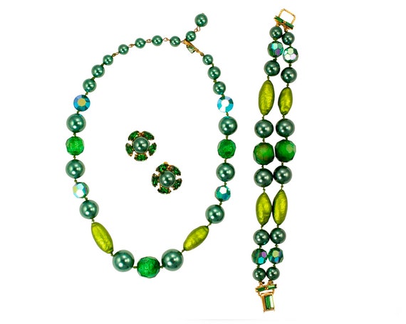 Vintage 1950's Eugene Green Beaded Jewelry Set, E… - image 1