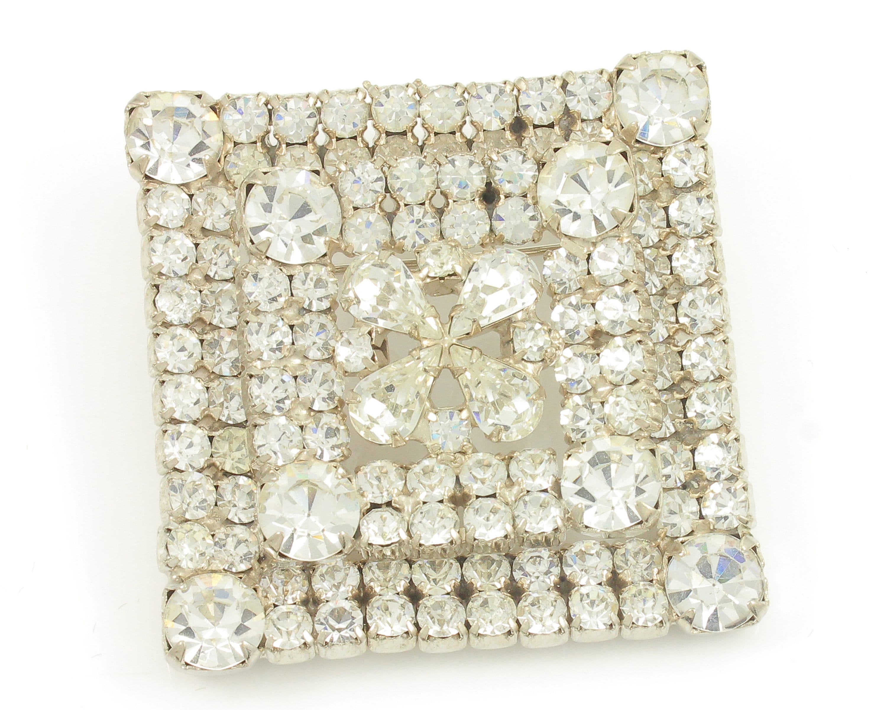 Women Trendy Classic Crystal Square Brooch Luxury Rectangle