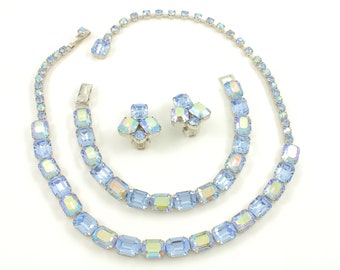 Vintage Weiss Blue Rhinestone Parure, Weiss Blue AB Necklace Bracelet Earrings Set, Vintage Signed Weiss Set, Blue Weiss, Vintage Jewelry
