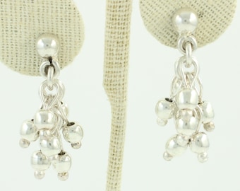 Vintage Sterling Silver Bead Cluster Dangle Earrings, Brenda Schoenfeld 925 Silver Pebble Drop Earrings, 1990s 925 Earrings, Vintage Jewelry