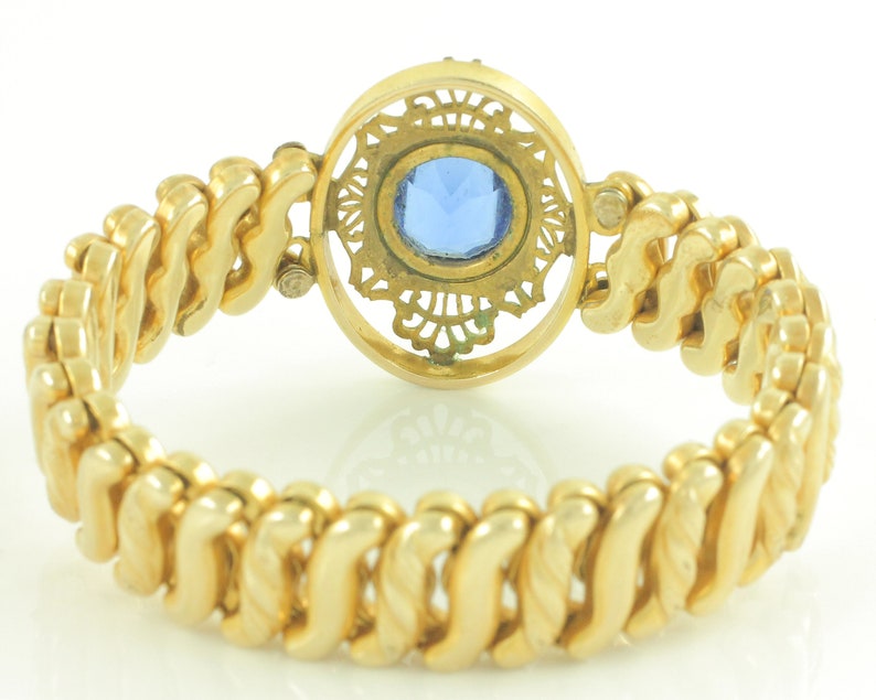5 Inch for Small Wrist Briggs Edwardian Sweetheart Jewelry Vintage Jewelry Antique Carmen Blue Stone Filigree Expansion Bracelet F D