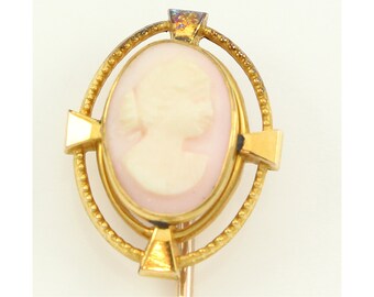 Antique Cameo Stick Pin, 10K Edwardian Cameo Cravat Pin, Vintage Gold Cameo Stick Pin, PSCO, Estate Jewelry, Vintage Jewelry, Valentine Gift