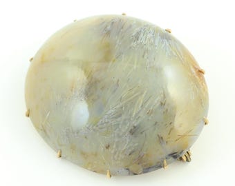 Antique Rutilated Agate Gold Filled Oval Brooch, Edwardian 10K Gold Filled Agate Cabochon Pin, Agate Brooch Circa 1920, Vintage Jewelry