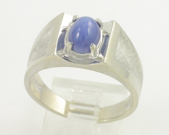 Vintage Star Sapphire Ring for Man, 14K White Gol… - image 3