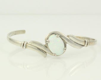 Vintage Sterling Silver Lab-Created Opal Cuff Bracelet by JW Toadlena Navajo, James Toadlena 925 Lab-Created Opal Bracelet, Vintage Jewelry