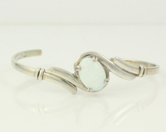 Vintage Navajo 925 Sterling Silver Lab-created Opal Cuff Bracelet