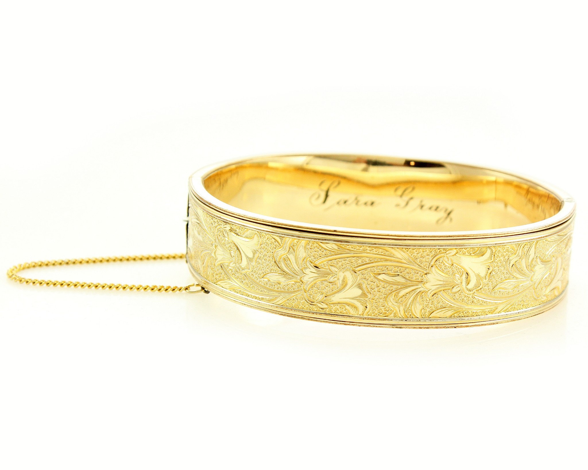Antique 10K Gold Filled Engraved Hinged Bangle Bracelet J.H.P. J H