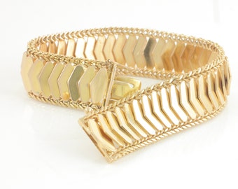 Vintage 18K Rose Gold Geometric Link Chain Bracelet, 1960s Wide 18K Rosy Gold Flexible Bracelet, 18K Chunky Bracelet 49.8g, Vintage Jewelry