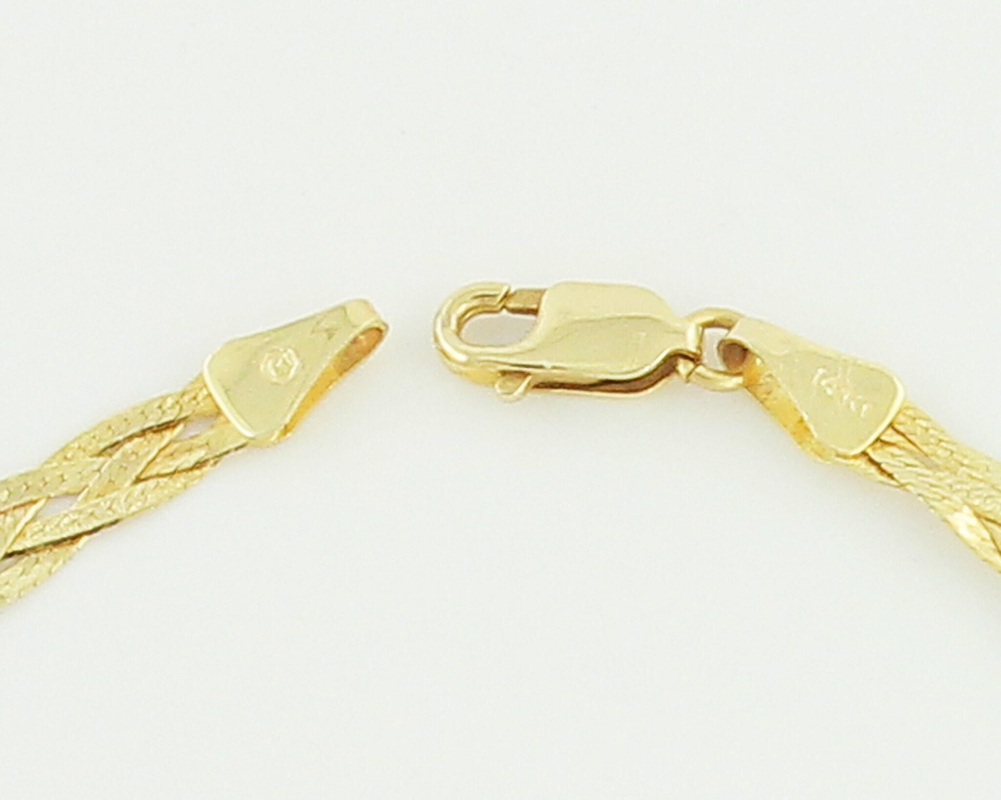 14K Braided Herringbone Bracelet 1980s Yellow Gold Chain Bracelet