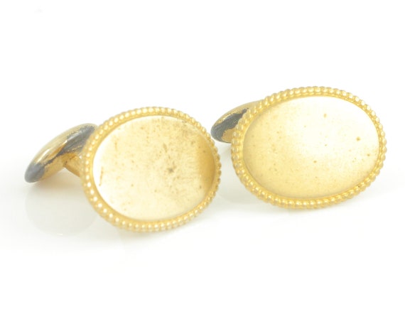 Victorian Oval Bead Edge Gold Filled Cuff Links, … - image 1
