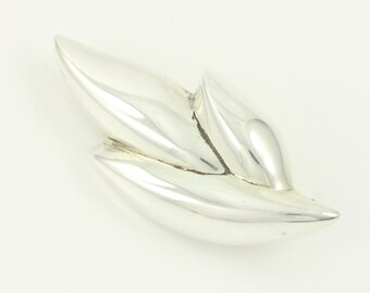 Vintage Sterling Silver Leaf Brooch, Modernist 925 Silver Puffy Leaf Brooch, 925 Silver Stylized Pin Made in Thailand, Vintage Jewelry