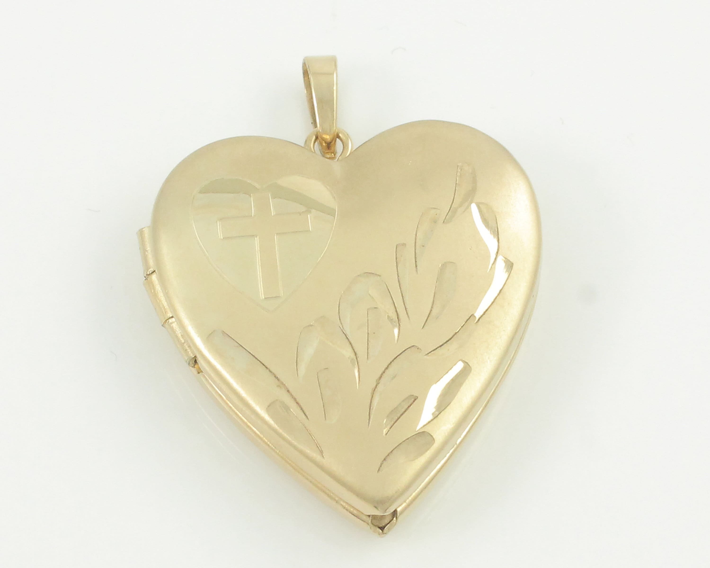 Vintage 14K Gold Filled Heart Cross Locket Pendant Tru Kay Faith