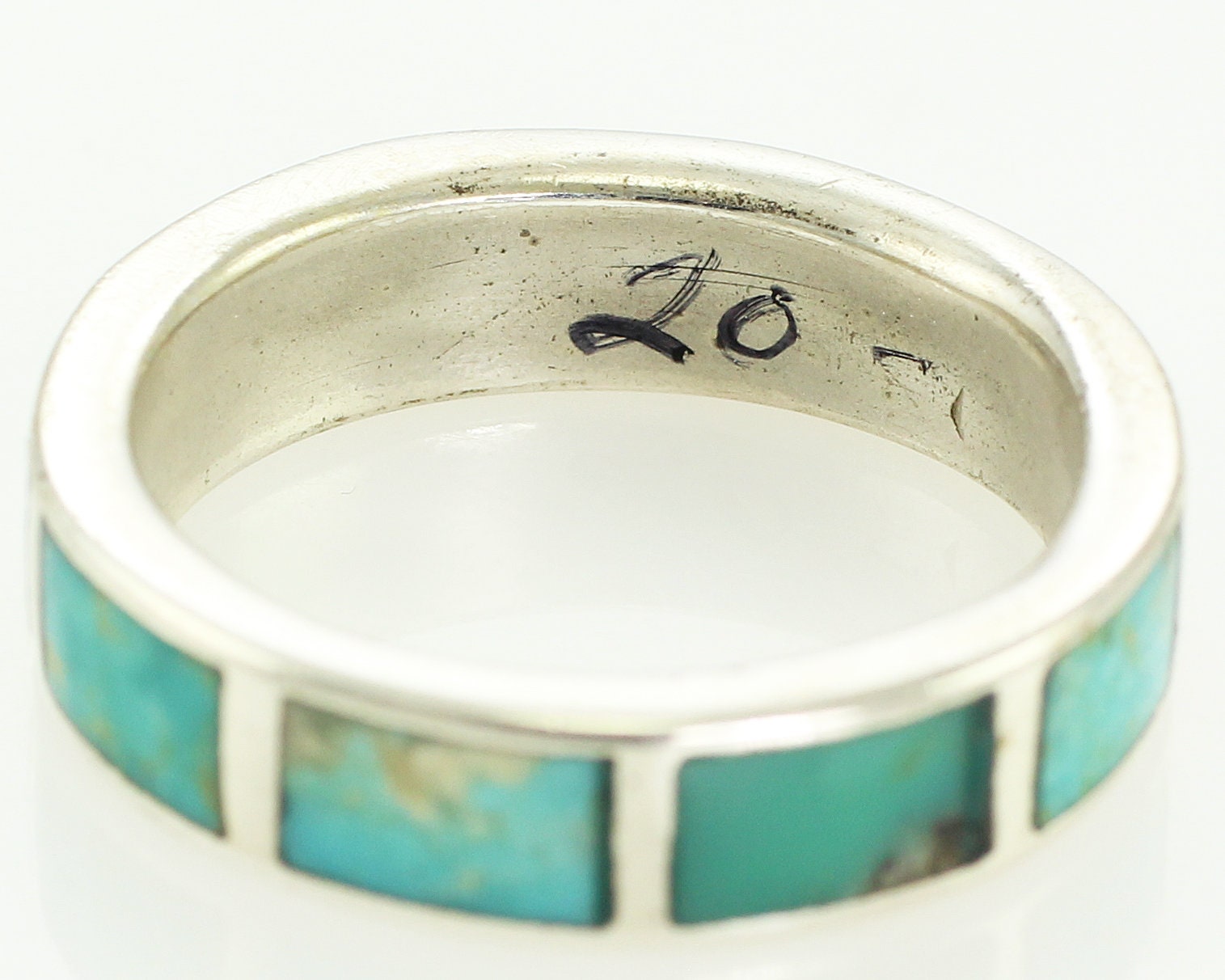 Vintage Turquoise Inlaid Sterling Silver Wedding Band Ring