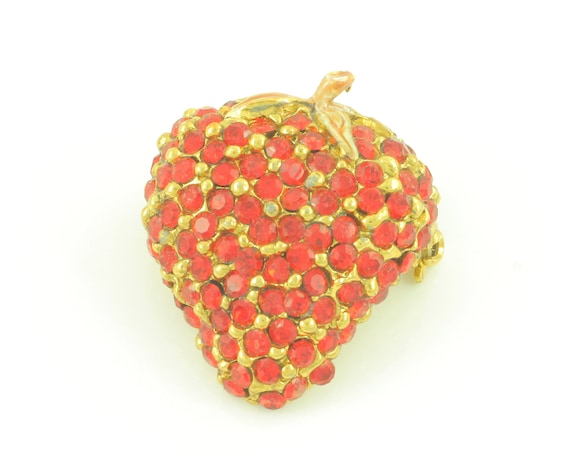 Vintage Unsigned Ciner Strawberry Pin, Red Rhines… - image 2