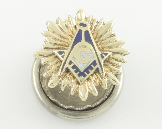 10K Enamel Masonic Lapel Pin - Yellow Gold Blue L… - image 2