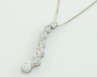Vintage 1.15 CT Diamond Journey Necklace, 14K White Gold Diamond Journey Necklace Pendant, 14K Diamond Necklace, Vintage Jewelry