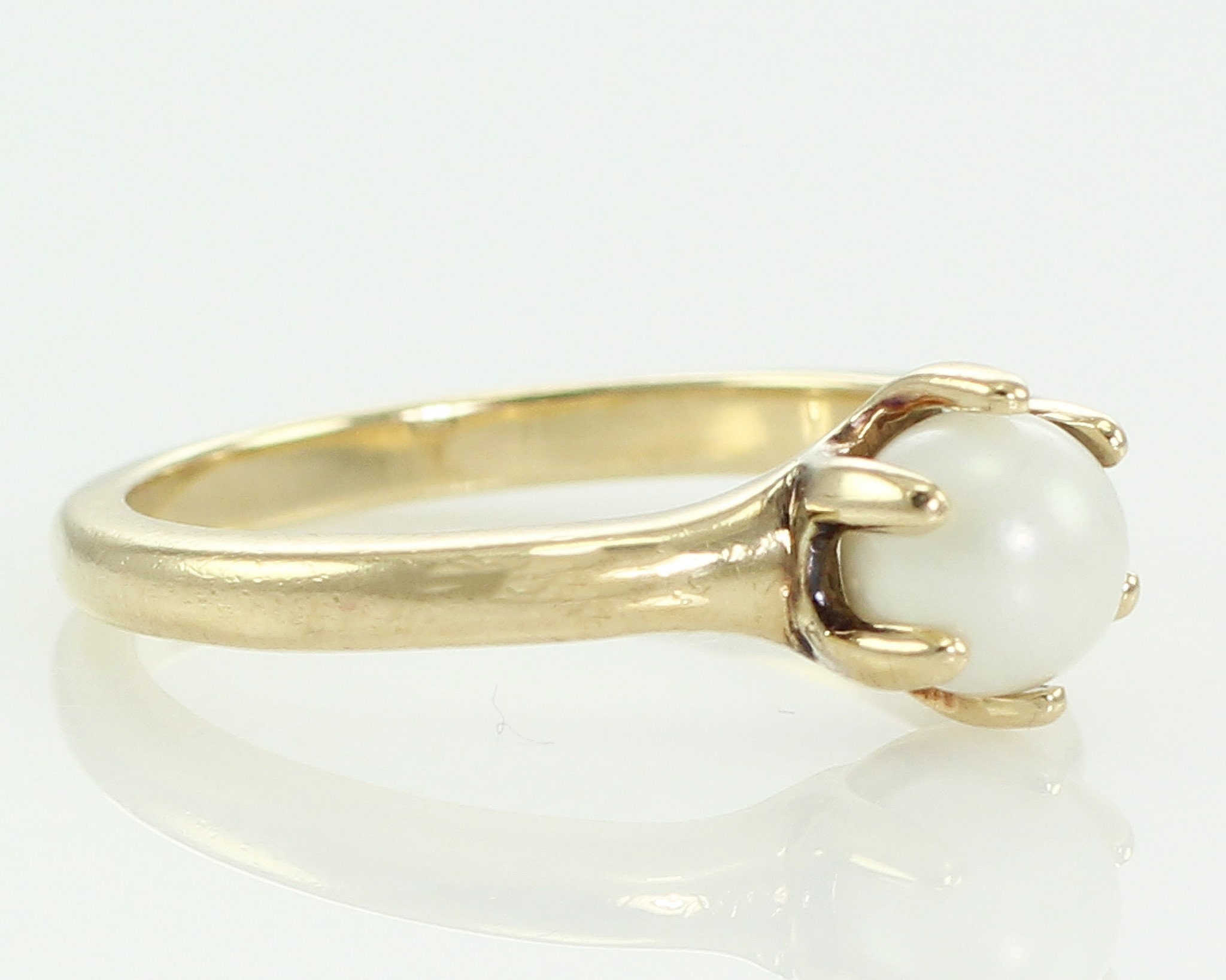 Edwardian 10K Pearl Ring Engagement Solitaire Antique Cultured Akoya