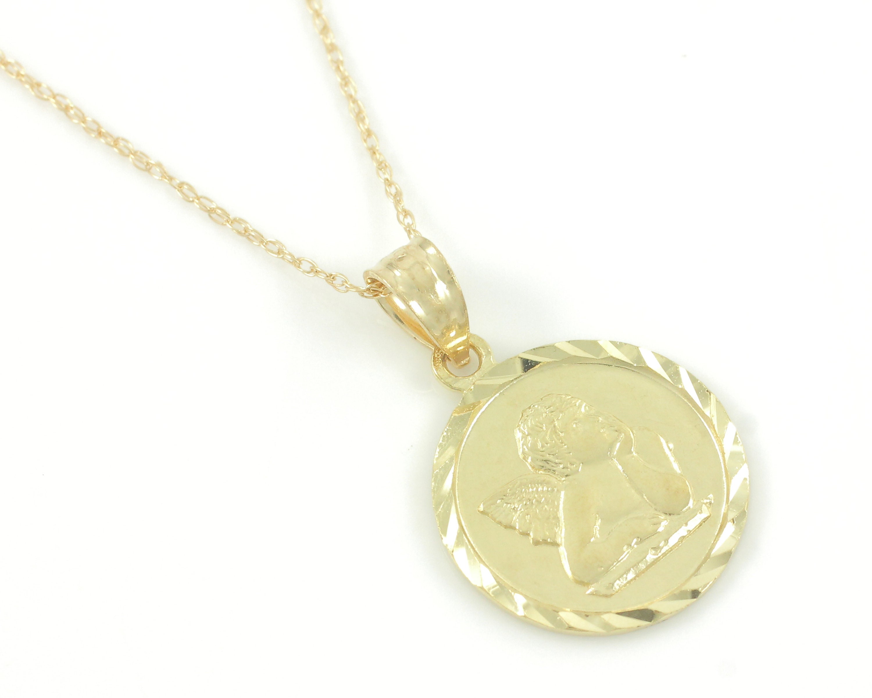 Vintage 14K Dainty Guardian Angel Necklace, Vintage 14K Spanish Prayer