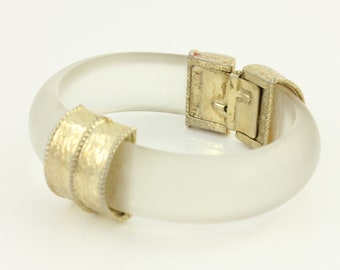 Vintage Whiting Davis Frosted Lucite Clamper Bracelet, Frosted Lucite Hinged Bangle Bracelet Whiting Davis, Vintage Jewelry, Estate Jewelry