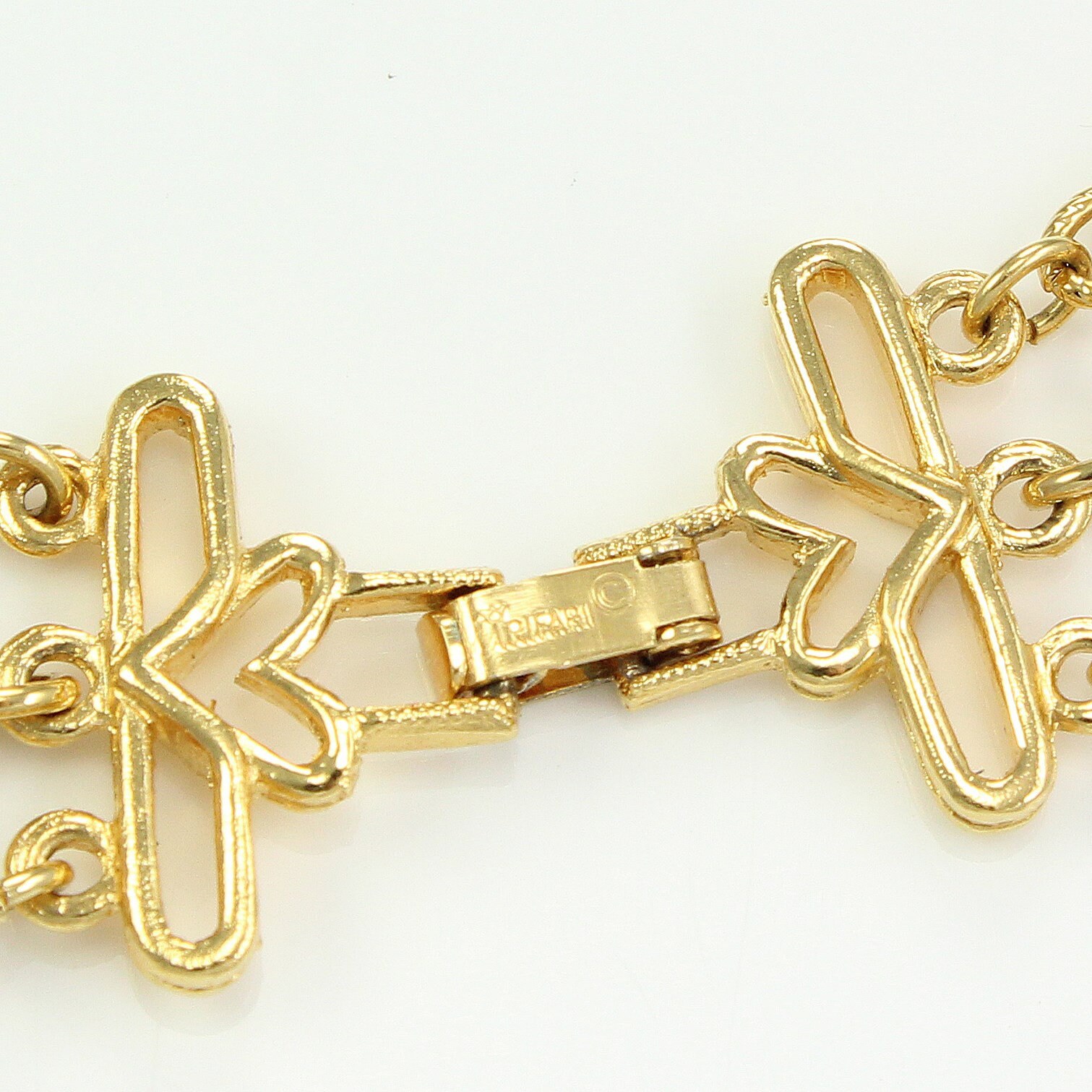 Crown Trifari Layered Multi Chain Gold Tone Necklace Long Fancy Link