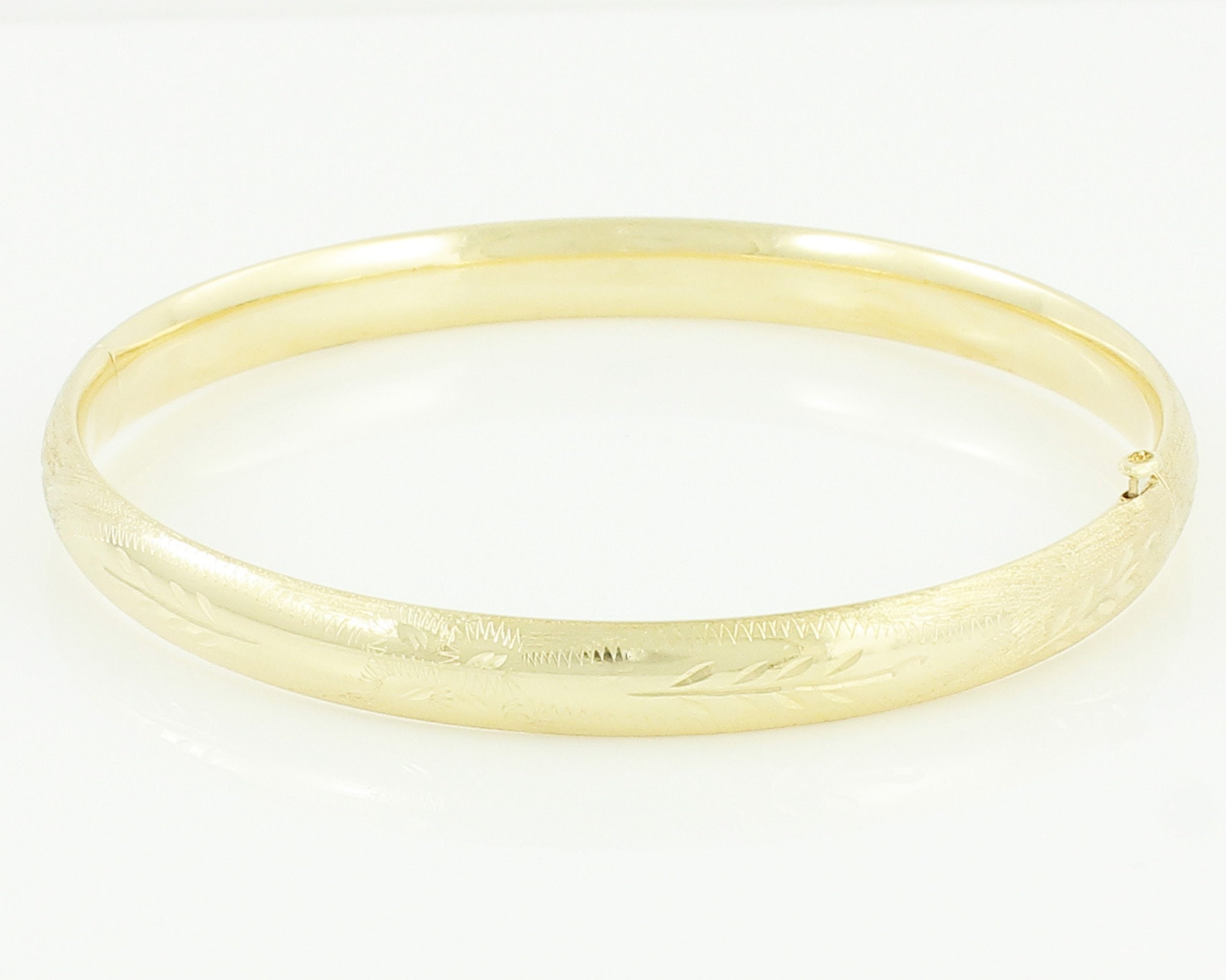 14K Engraved Bangle Bracelet Vintage 14K Yellow Gold Hinged Slide 7